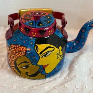 Hand painted Aluminum Teapot Islam Indian Kitsch